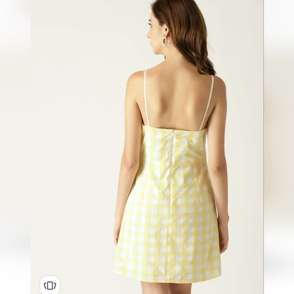 MANGO Gingham Check Bow Mini Thin Strap Dress In Butter Yellow/white. Size SM - Picture 3 of 16